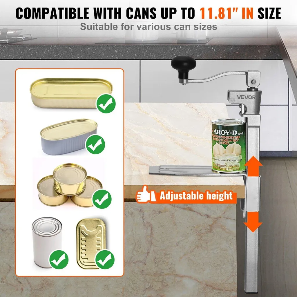 Apriscatole commerciale, apriscatole manuale da tavolo per uso intensivo per lattine fino a 300 mm di altezza, apriscatole professionali regolabili in altezza fissati con viti, per ristoranti, hotel e negozi di alimentari - 3