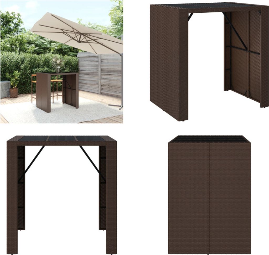 vidaXL Bartisch mit Glasplatte Braun 105x80x110 cm Poly Rattan - Bartisch Mit Glasplatte - Bartische Mit Glasplatten - Partytisch - Bistrotisch