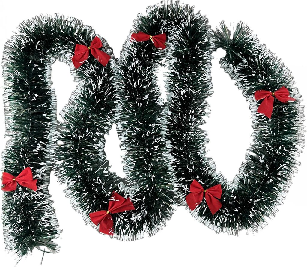 6,5 Fuß Weihnachtsgirlande mit 6 roten Schleifen, künstliches Grün, Kieferngirlande für Kaminsims, Treppe, Kamin, Home-Party-Dekoration