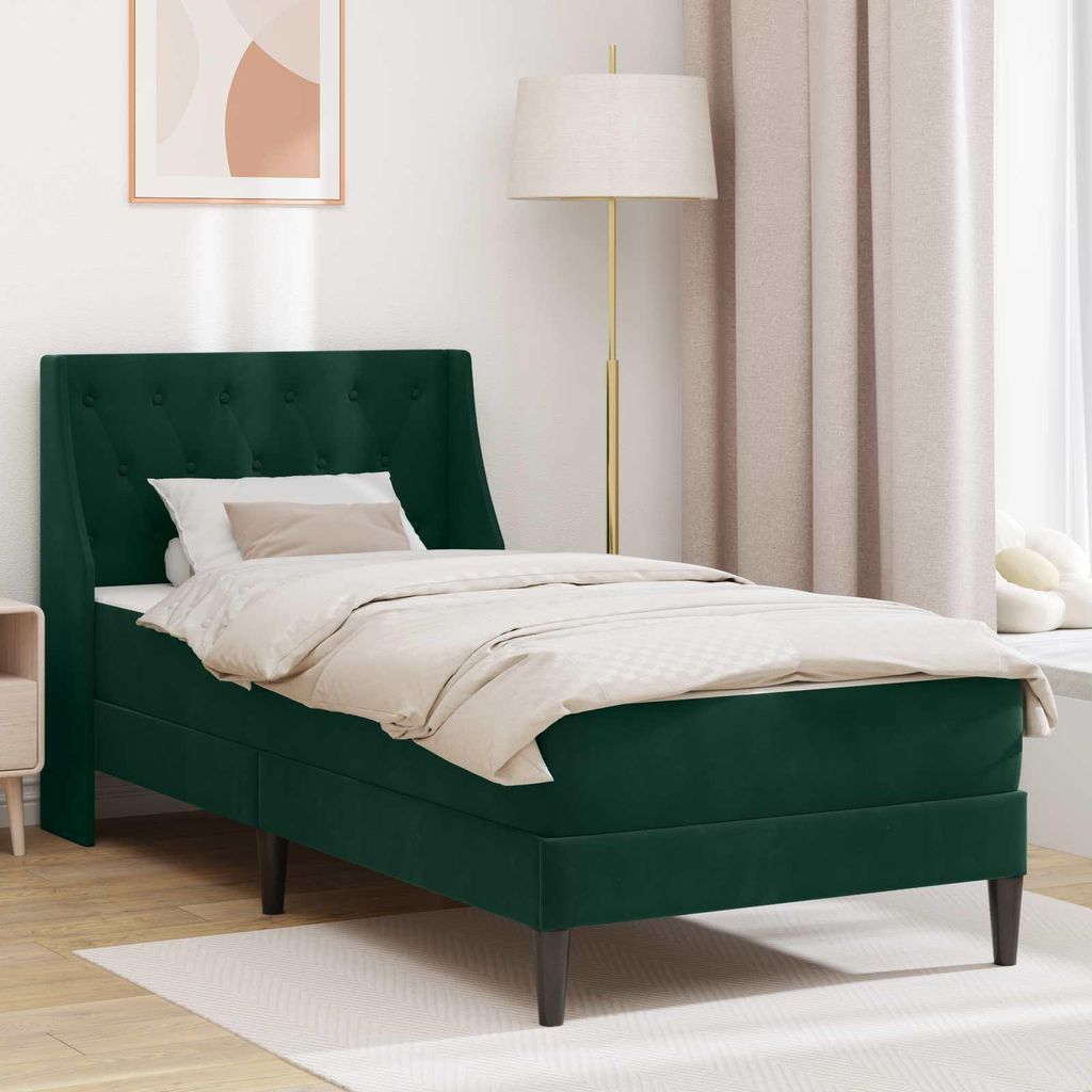 "Neues Produkt" Bettgestell - CLORIS - Bettrahmen - mit Matratze 2 pcs Dunkelgrün Samt - Polsterbett V2370