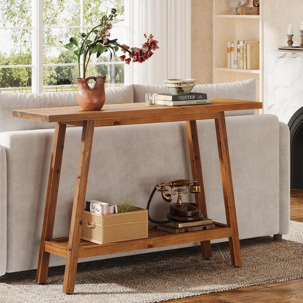 Console d'entrée étroite 105 cm table d'appoint bois massif rustique
