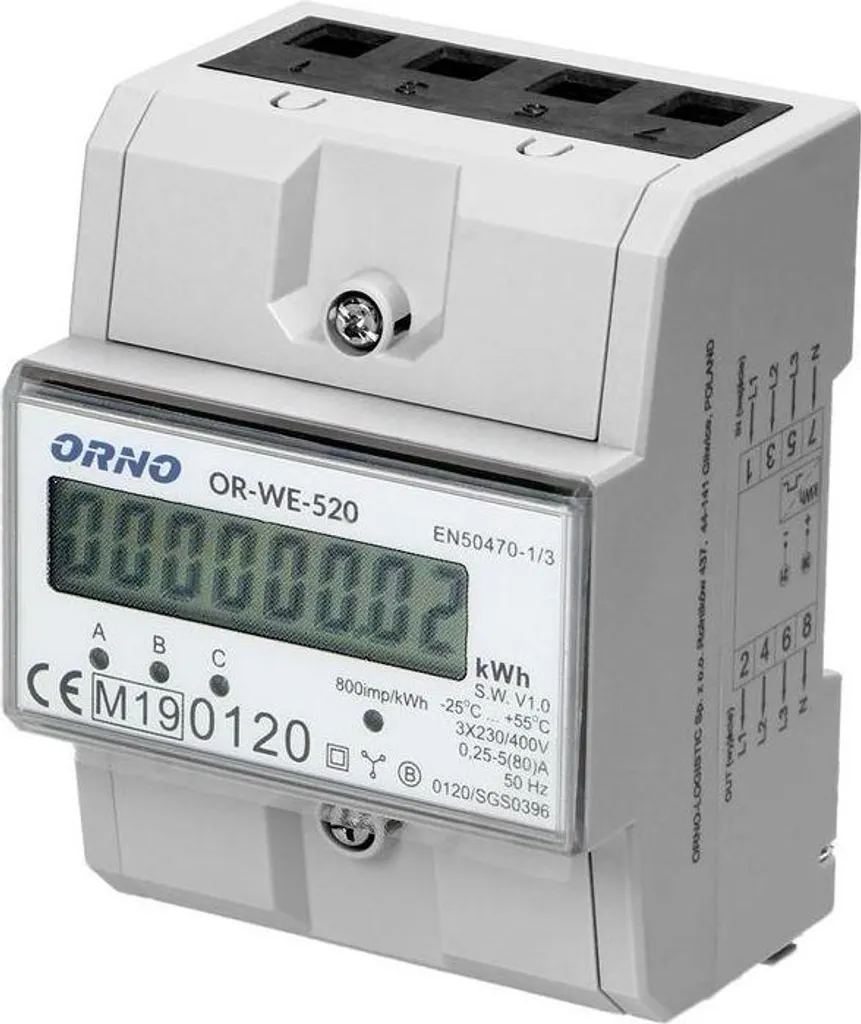 Compteur électrique triphasé 80A MID 3 modules rail DIN TH-35mm précis - 2