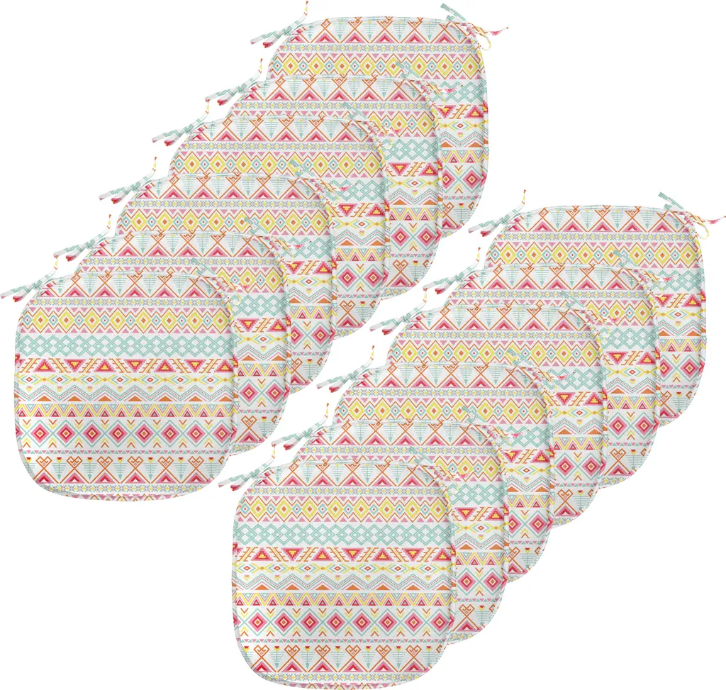 ABAKUHAUS Cuscini tribali per sedie da sala da pranzo, arte azteca in stile nativo, cuscini decorativi impermeabili con cinturini per sedie da cucina, 40 cm x 40 cm - confezione da 12, giallo rosa acquamarina