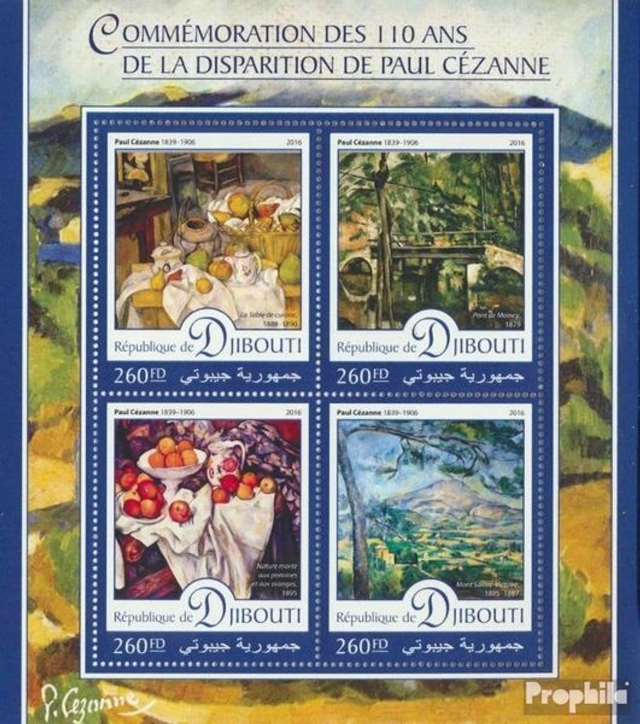 Briefmarken Dschibuti 2016 Mi 1154-1157 Kleinbogen (kompl. Ausg.) postfrisch Paul Cézanne