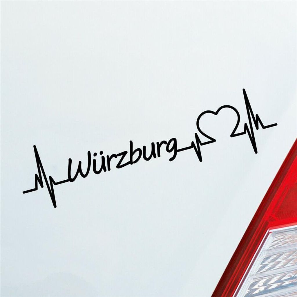 Auto Aufkleber Würzburg Herz Herzschlag 19x5 cm Schwarz Glanz Sticker Heckscheibenaufkleber