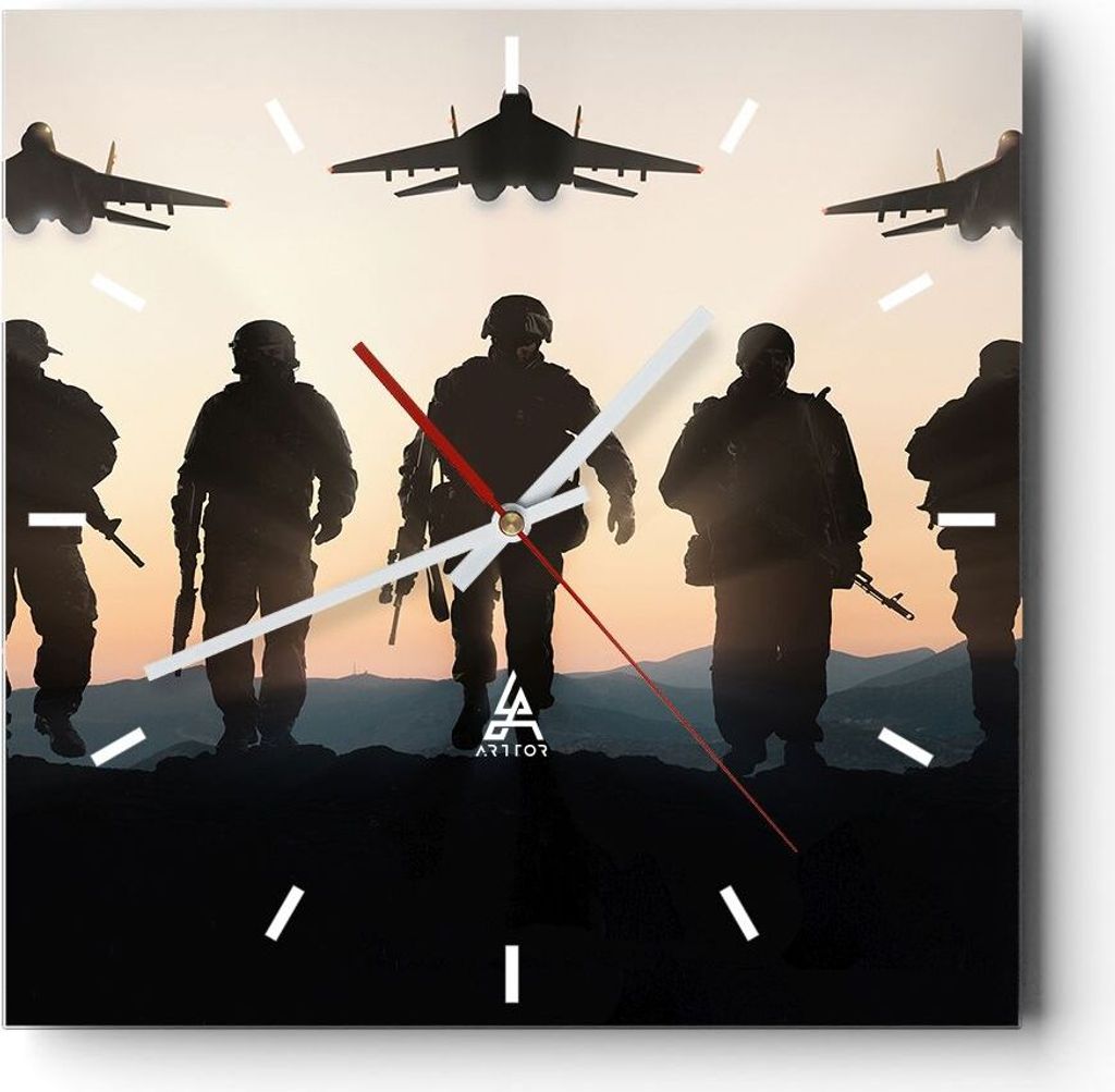 Wanduhr - Quadrat - Glasuhr - Armee Militaria - 40x40cm - Schleichendes Uhrwerk - Lautlos - zum Aufhängen bereit - Dekoration Modern - Wanddekorat...