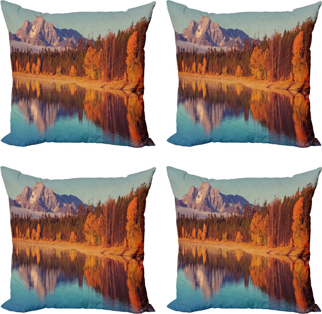 ABAKUHAUS Wyoming Kissenbezug Set (4 Stück), Grand Teton Fall-Landschaft, Moderner Doppelseitiger Digitaldruck, 40 cm x 40 cm, Mehrfarbig