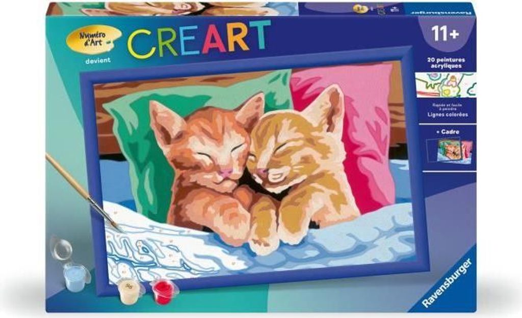Malen nach Zahlen Set CreArt Kids, Schlafende Kätzchen, 31x21cm, Komplettes Set für Kinder, Kreatives Hobby