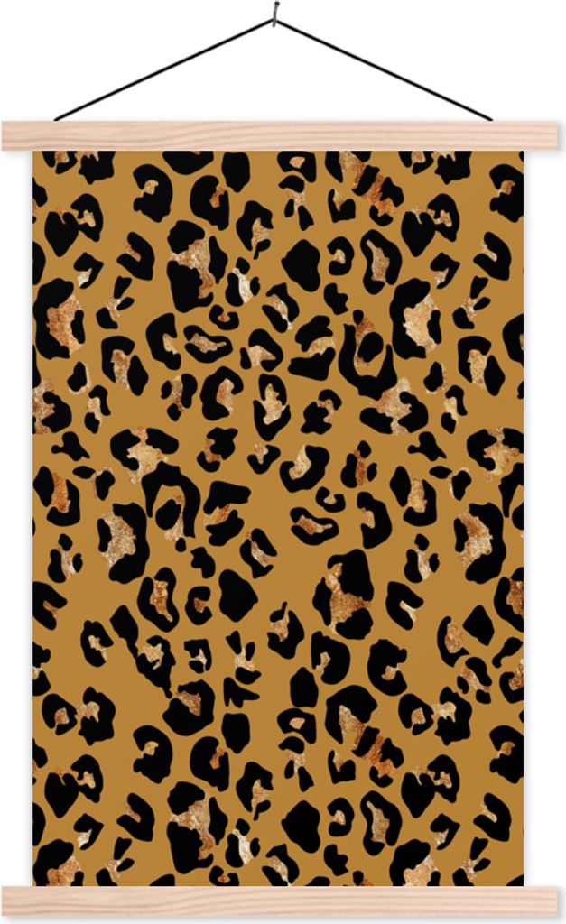 MuchoWow Textilposter Pantherdruck - Muster - Gelb 120x180 cm mit holzfarbenen Rahmen - Textil-Plakat
