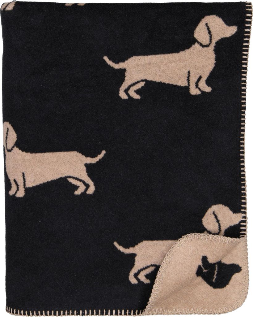 Cawö Decke We Love Dogs Dackel Schwarz Beige (150x200cm) Produktbild 