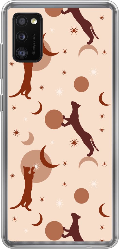 MuchoWow Handyhülle Schutzhülle Hülle für Telefoonhoesje Samsung Galaxy A41 Muster - Katze - Mond - Pastell - Mädchen - Kinder - Kinder Sili...