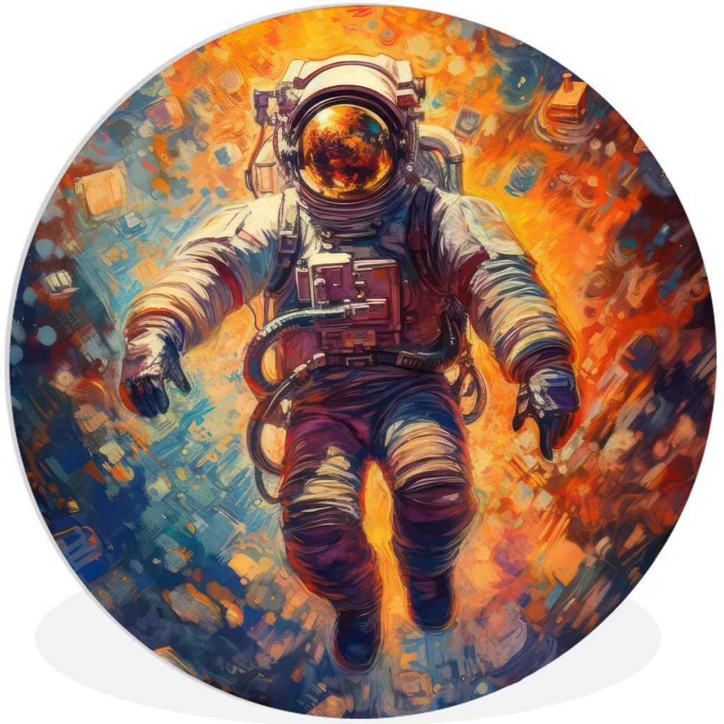 MuchoWow Rundes Wandbild - Runde Bilder Astronaut - Neon - Orange - Weltraum Ø 90 cm Kreis Wanddekoration Kunststoff - Wandkreis - Wandschmuck -...