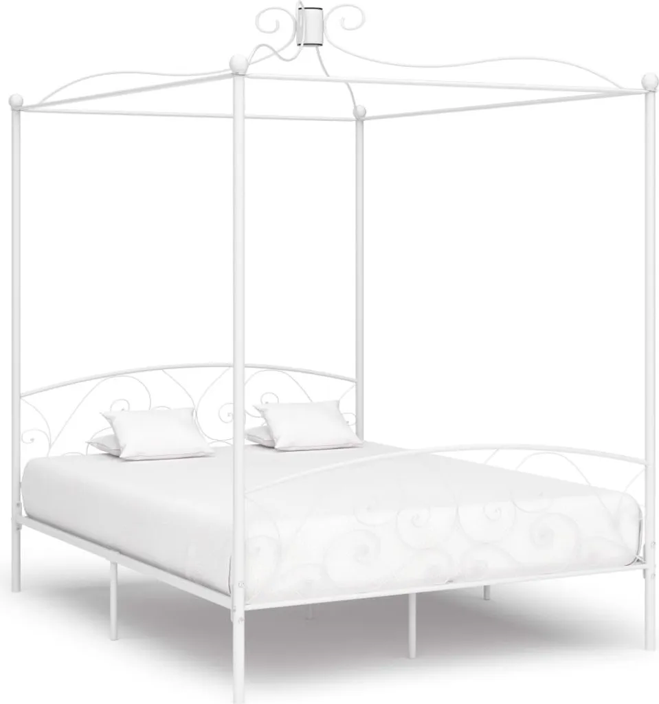 Lit à baldaquin 160x200 cm blanc pour créer une ambiance cocooning chic
