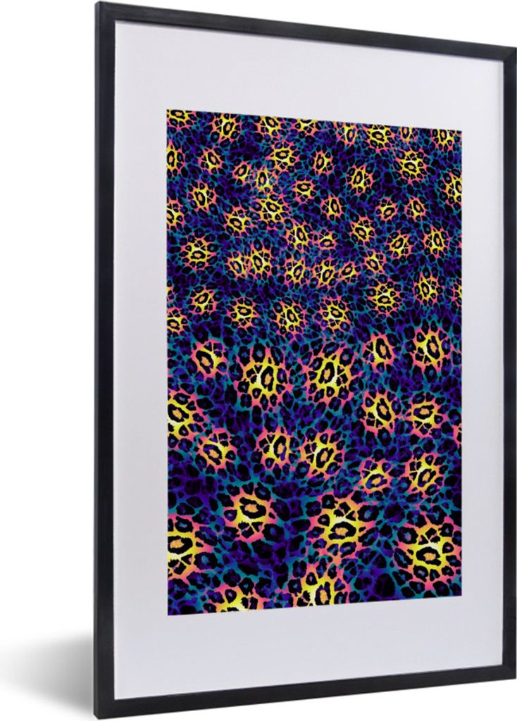 MuchoWow Gerahmtes Poster Pantherdruck - Muster - Gelb 40x60 cm - Poster mit Schwarzem Bilderrahmen Wandposter Rahmen Foto Bilder - Poster in Rahmen