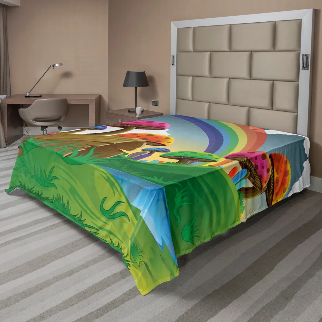 Drap plat pour chambre d'enfant décor Champignon et Arc-en-ciel 266x260