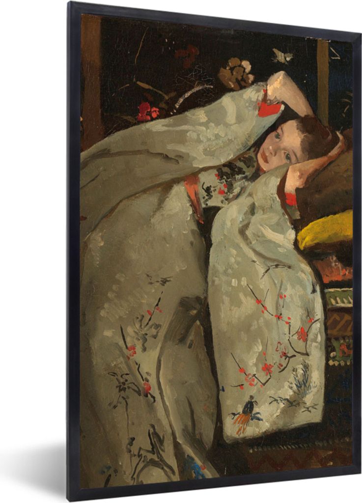 MuchoWow Gerahmtes Poster Mädchen im weißen Kimono - Gemälde von George Hendrik Breitner 40x60 cm - Poster mit Schwarzem Bilderrahmen Wandpost...