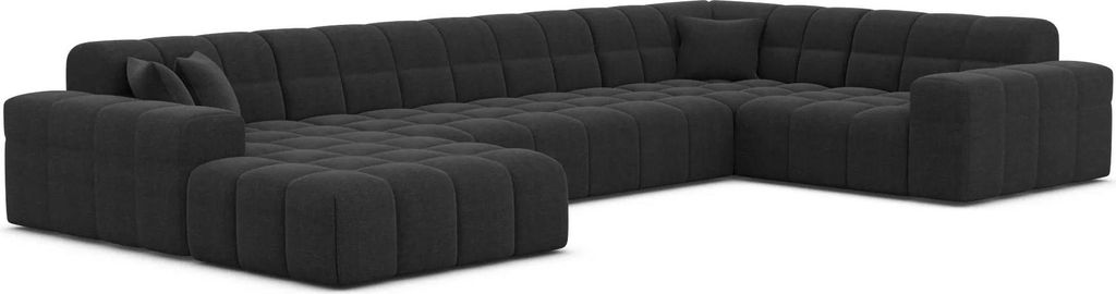 Strukturstoff U-Form XL Wohnlandschaft Nivara Schwarz Links