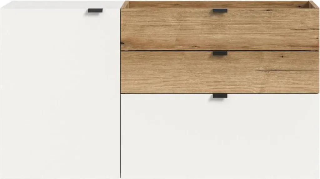 Buffet mural Naro blanc : solution rangement compact 2 tiroirs chic