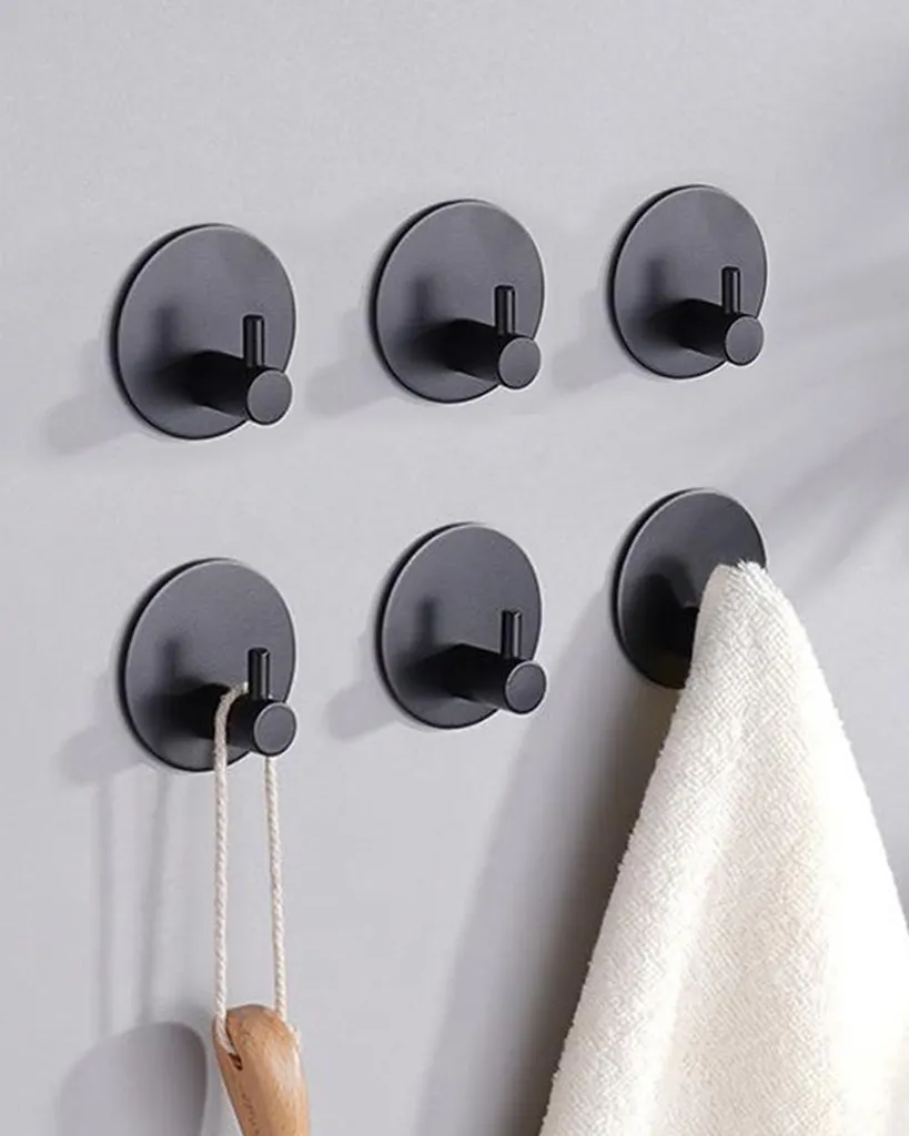 Patères de Cuisine et Salle de Bain Lot de 6 Crochets Noirs pour Torchon
