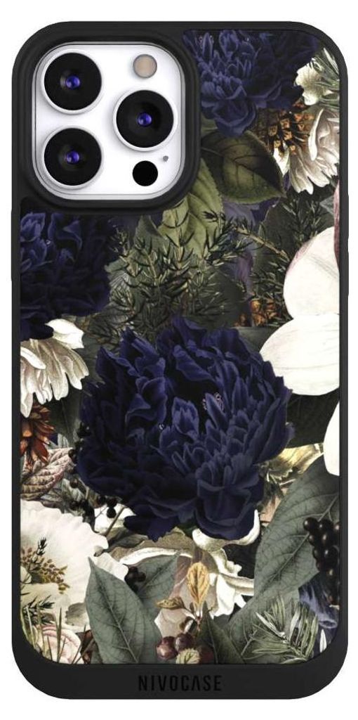 NIVOCASE Handyhülle für Apple iPhone 13 Pro Max Hülle NIVOpure Case Schwarz Blumen Utart Vintage