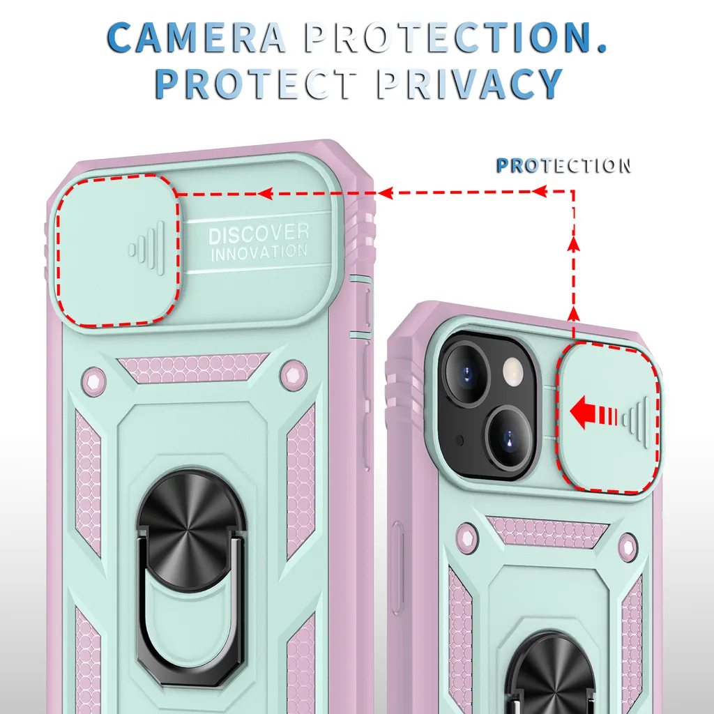 Cover Protettiva iPhone 13 Mini Rosa Verde con Porta Carte e Supporto - 2