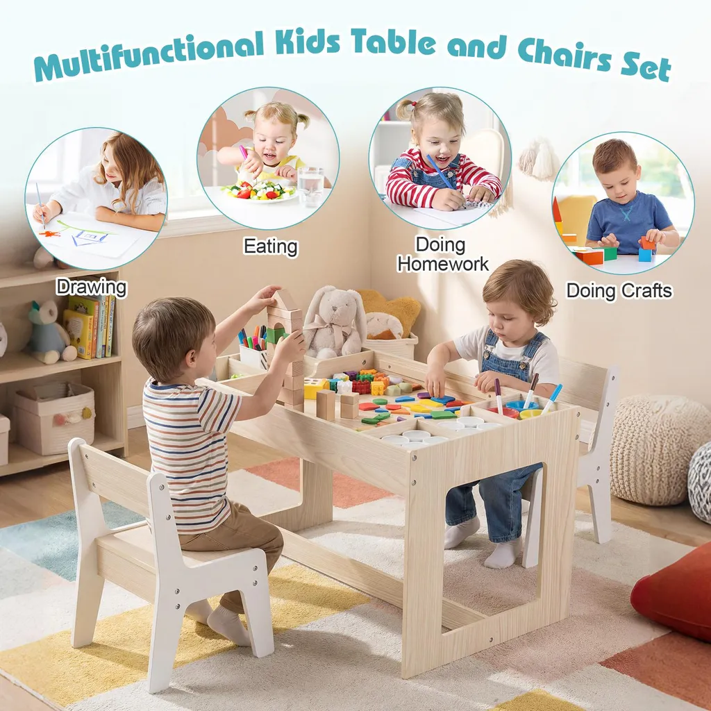 Crea l'Angolo delle Meraviglie: COSTWAY Set Tavolo e Sedie 3 in 1 - 7
