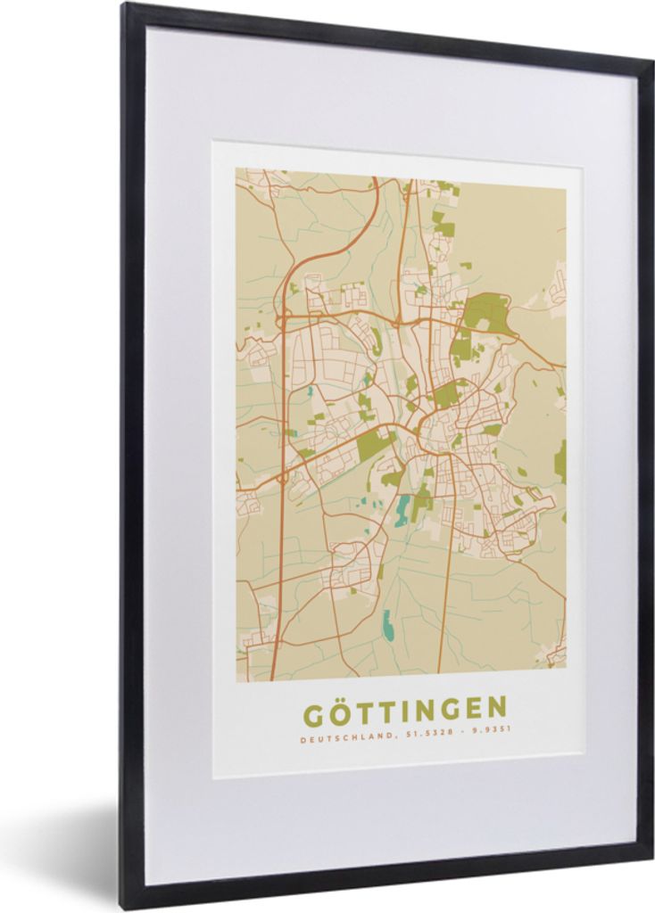 MuchoWow Gerahmtes Poster Stadtplan - Göttingen - Vintage - Stadtplan 40x60 cm - Poster mit Schwarzem Bilderrahmen Wandposter Rahmen Foto Bilder...