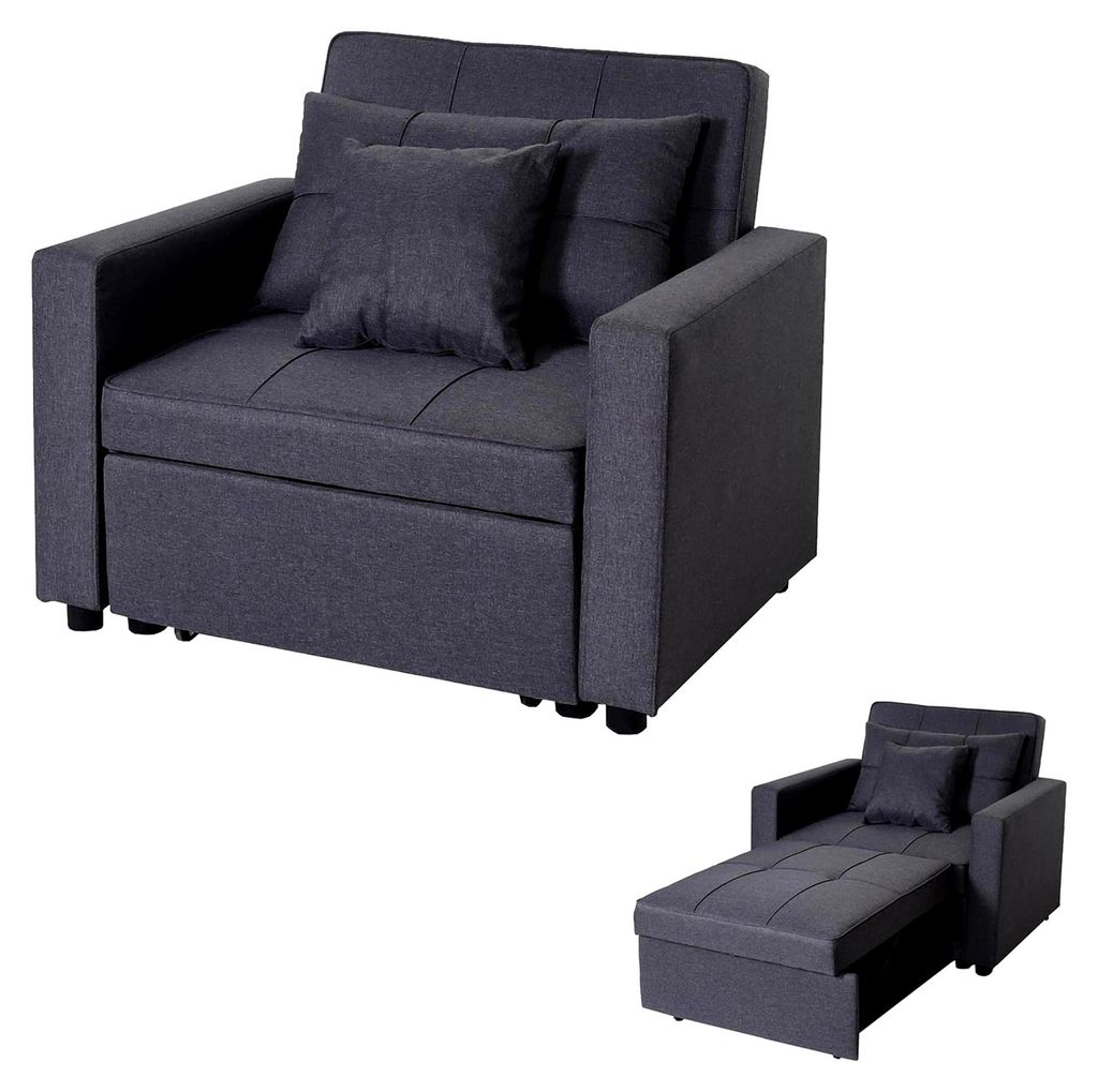 Schlafsessel HWC-L90, Klappsessel Schlafsofa Gästebett Relaxsessel, Liegefläche 197x103cm Stoff/Textil - dunkelgrau