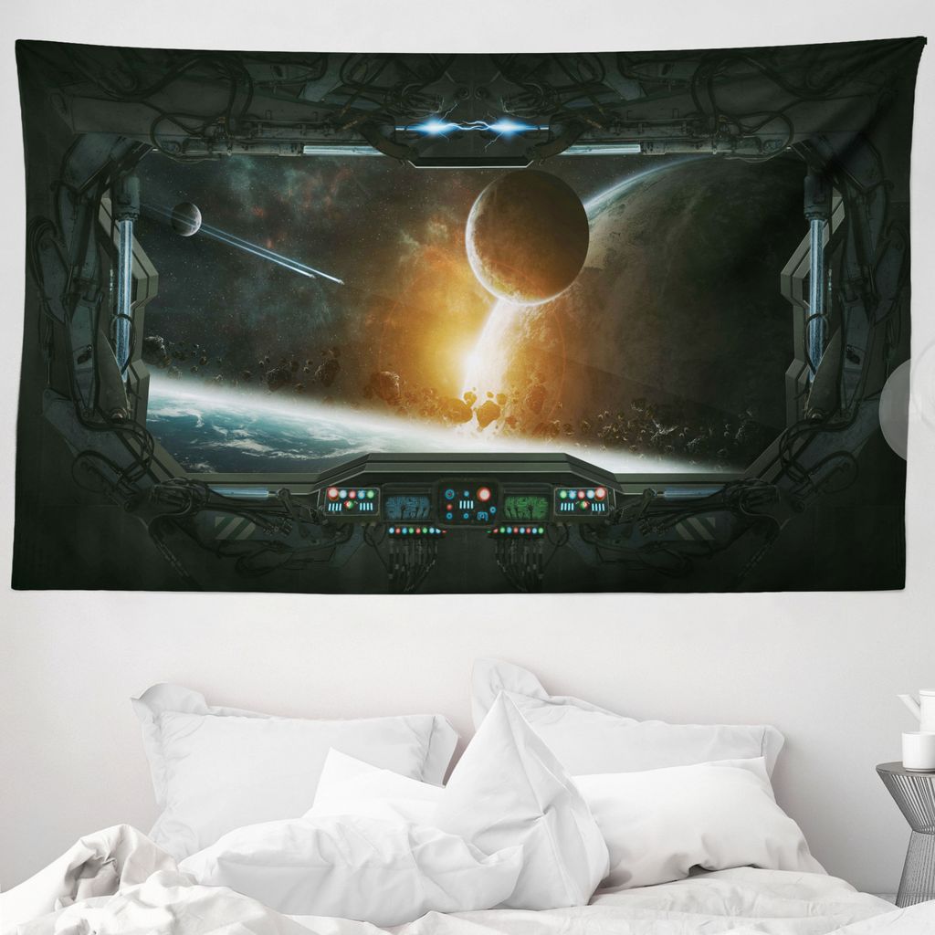 ABAKUHAUS Landschaft Wandteppich, Astronaut von der Erde aus Weiches Mikrofaser Stoff Waschbar ohne Verblassen Digitaldruck, 230 x 140 cm, Orange Grau