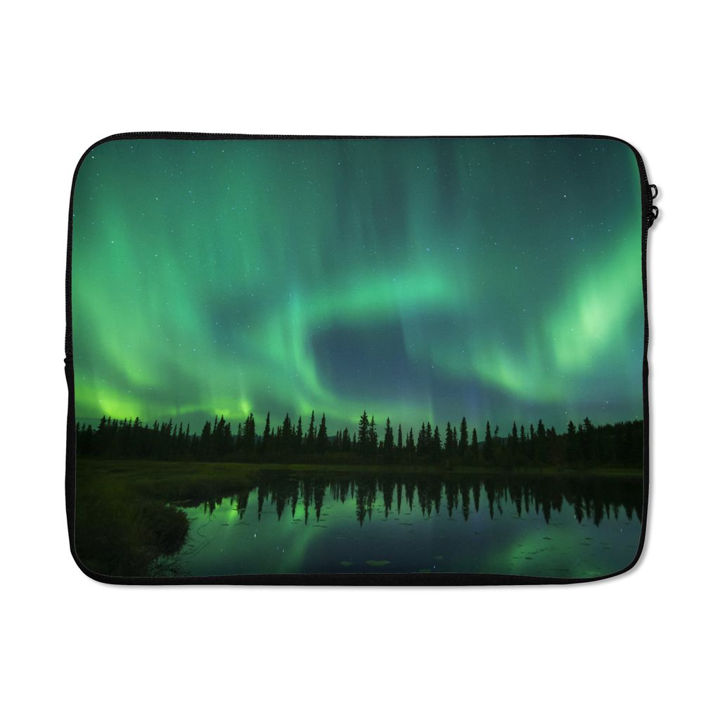 MuchoWow Laptop Hülle 15 Zoll Nordlicht - Bäume - Wasser - Alaska Laptoptasche - Laptoptasche - Sleeve - Rundum-Schutz