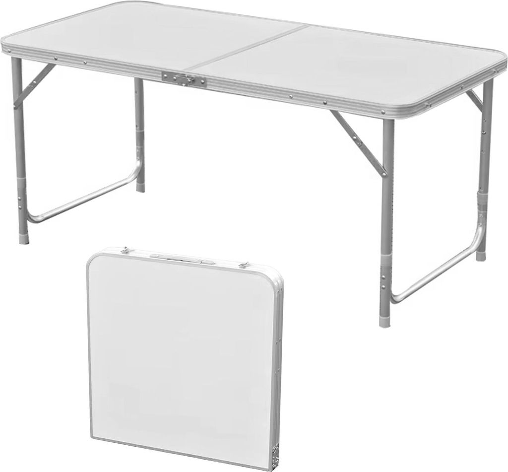 Höhenverstellbarer Klapptisch, weiß, Campingtisch 120 x 60 Produktbild 1