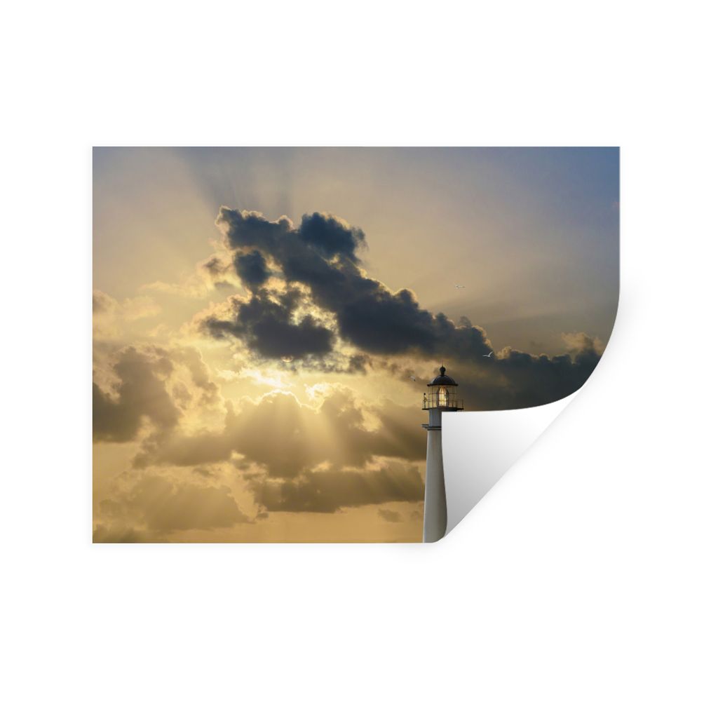 MuchoWow Wandtattoo Wandsticker Wandaufkleber Leuchttürme mit brennender Sonne 80x60 cm Selbstklebend und Repositionierbar - Faltenfrei