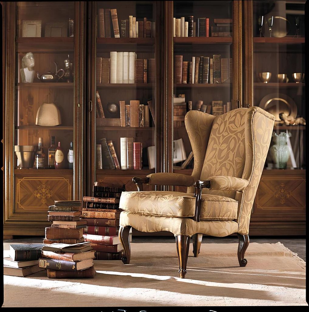 Sessel Bibliothek Lese Stuhl Ohrensessel Sofa Polster Italienische Möbel Luxus
