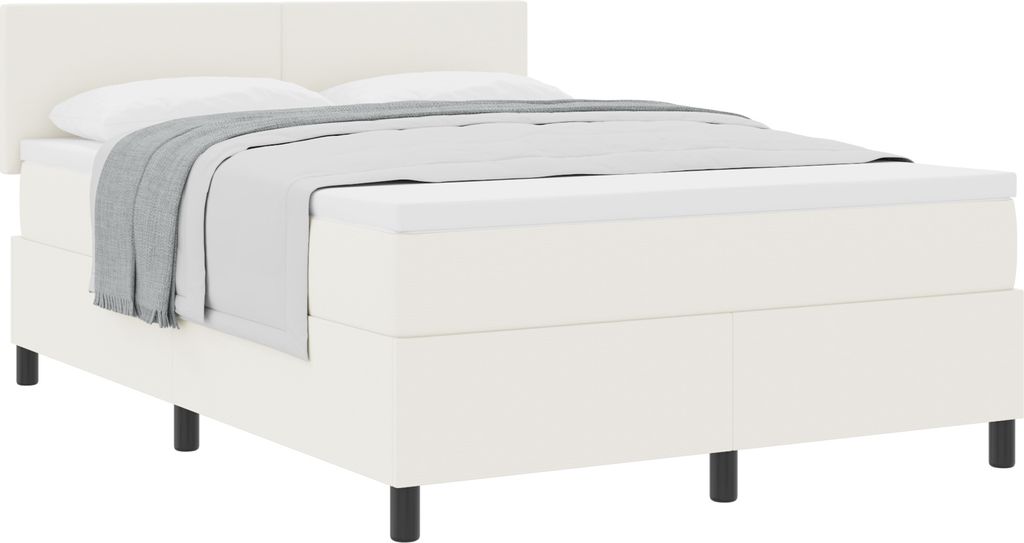 Eleganten-Stil Bettrahmen, Boxspringbett mit Matratze Creme 140x200 cm Cord- Optik - Klassische Betten DE36935