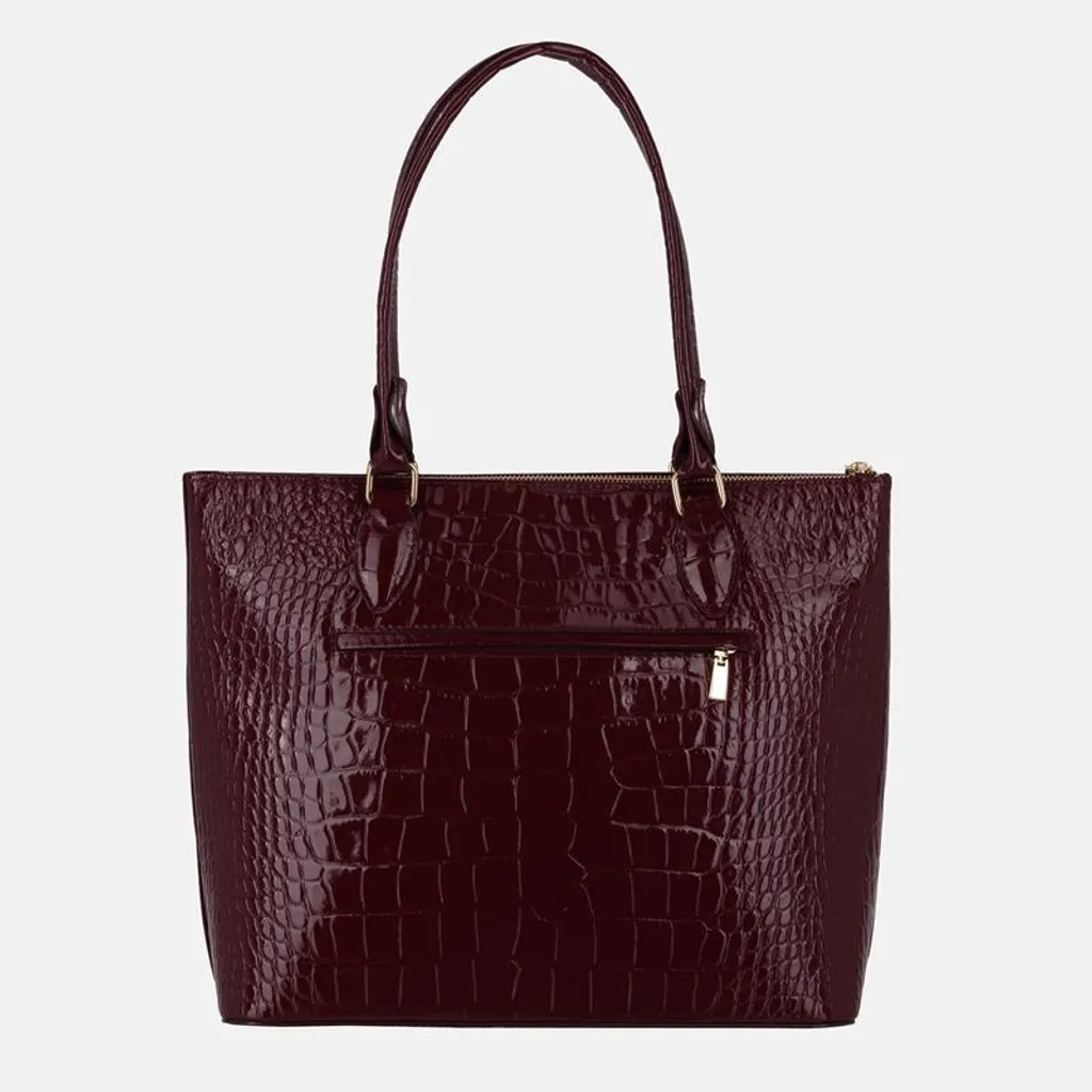 Sac à main bordeaux en cuir véritable verni WANDA format classique - 6