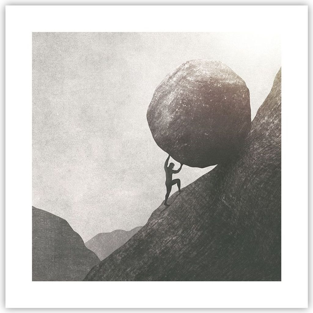 Poster - Poster ohne Rahmen - Sisyphus Arbeit Stein - 40x40 cm - Wand Bild - Wanddeko - Wandbilder - Kunstposter - Wandposter - Bilder - Kunstdruck...