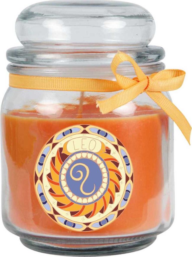 Sternzeichen Duftkerze im Bonbonglas ( Löwe ) - viele Motive zur Auswahl, 300g - Brenndauer bis zu 70 Std - Leo