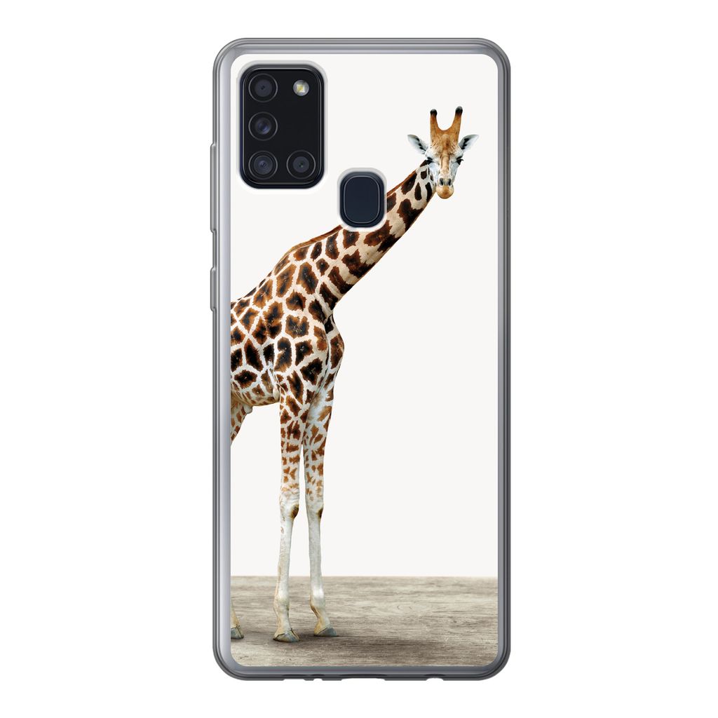 MuchoWow Handyhülle Schutzhülle Hülle für Samsung Galaxy A21s Giraffe - Tiere - Weißer Hintergrund - Kinder - Junge - Mädchen Silikon Softc...