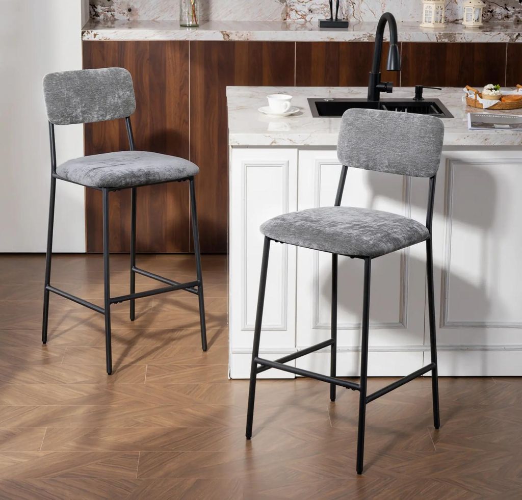 2er-Set Barstühle, gepolsterte Hochstühle für Küchentheke, Hausbar, Rückenlehne, Fußstütze