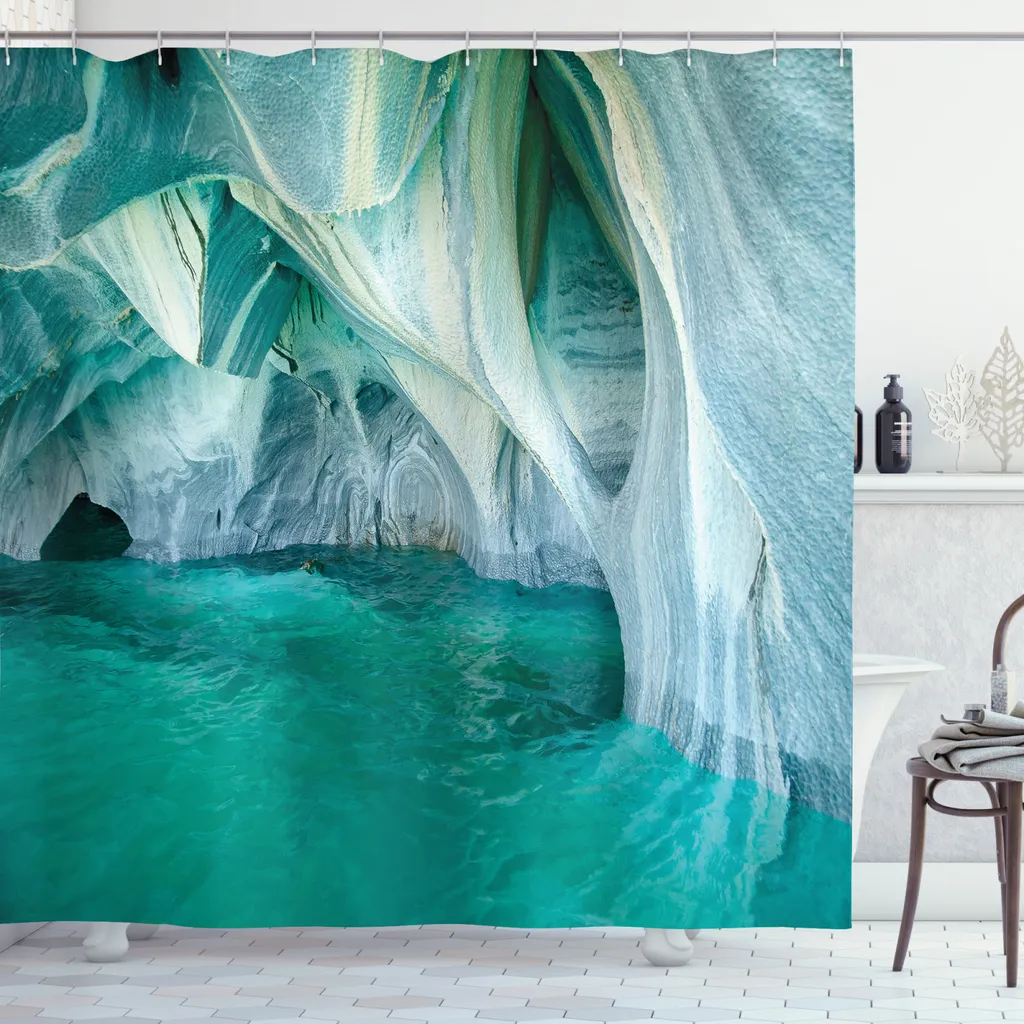 ABAKUHAUS Tenda da doccia naturale, lago di marmo, opaca, incl. 12 anelli, resistente a batteri e muffe, 175 x 240 cm, grigio turchese