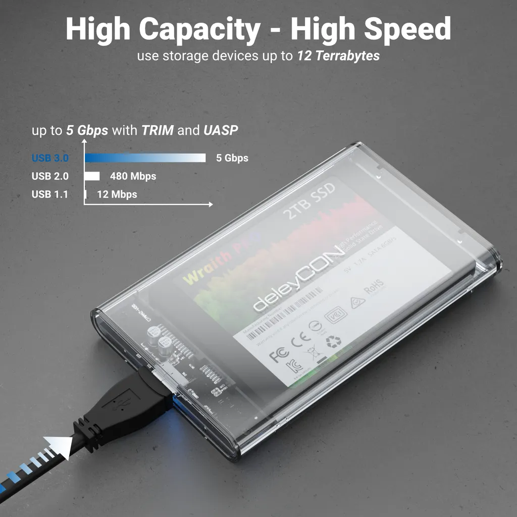 deleyCON SSD Festplattengehäuse USB 3.0 für RH7129