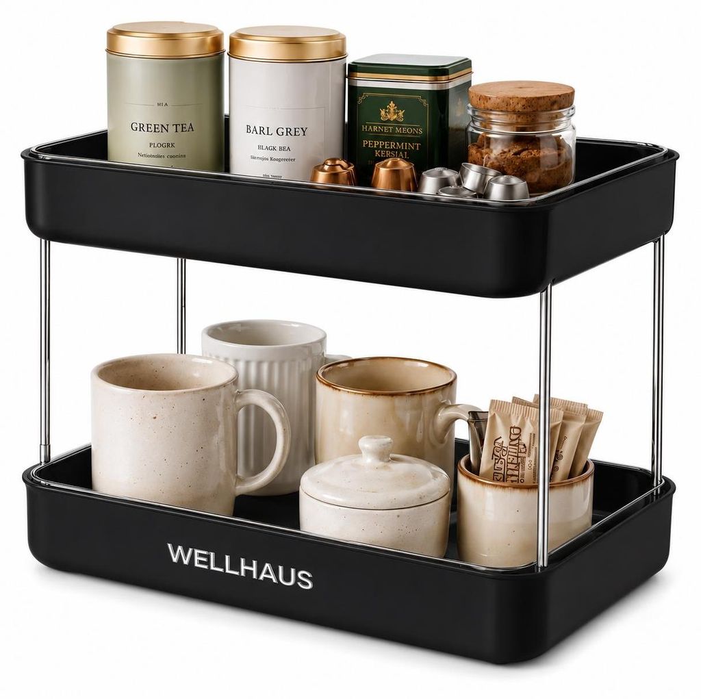WELLHAUS Küchen Organizer 2 Etagen Schwarz Regal Ablage Produktbild 