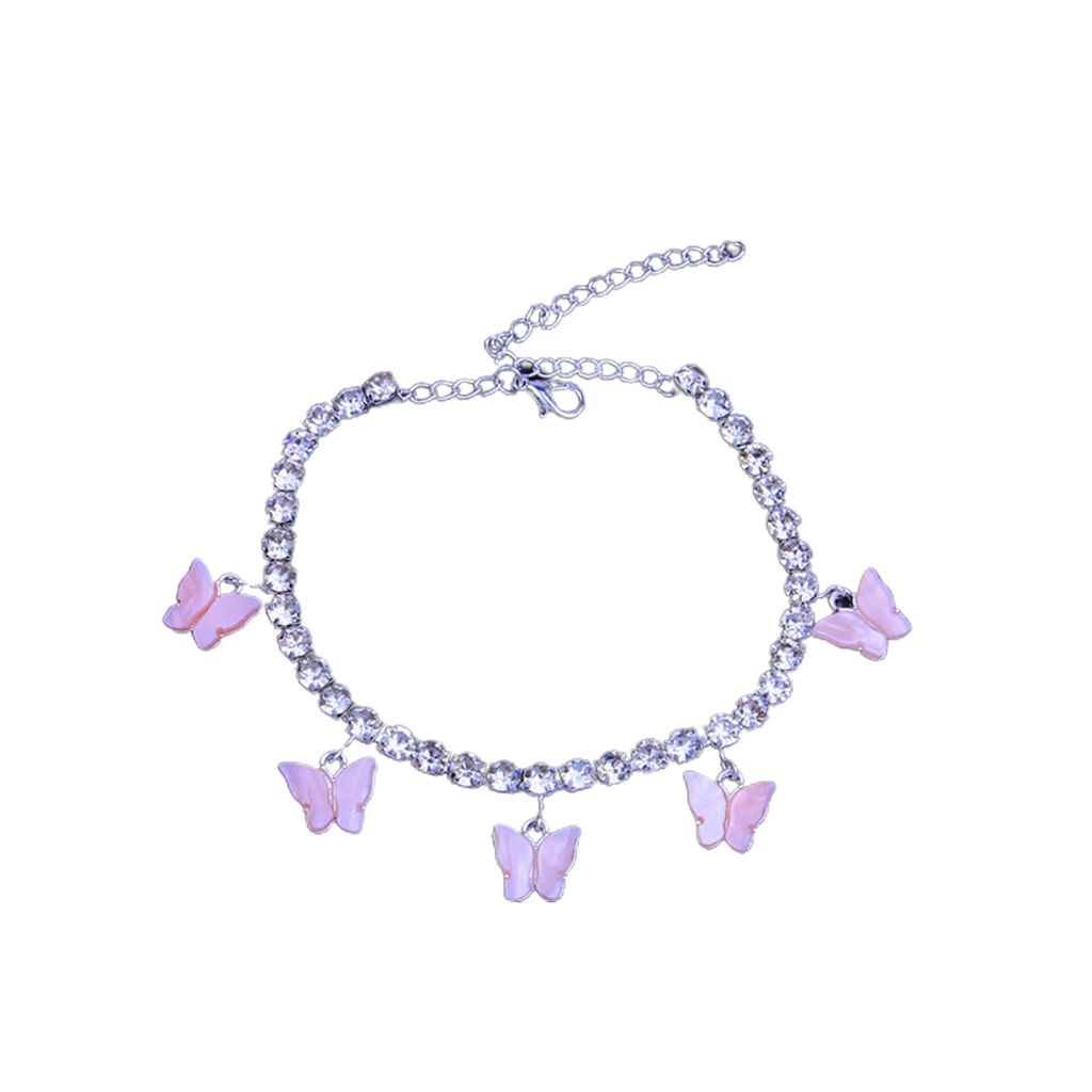Strasskette Schmetterling Boho Fußkettchen Armband Fußkette Anhänger Schmuck Geschenk-Rosa 1