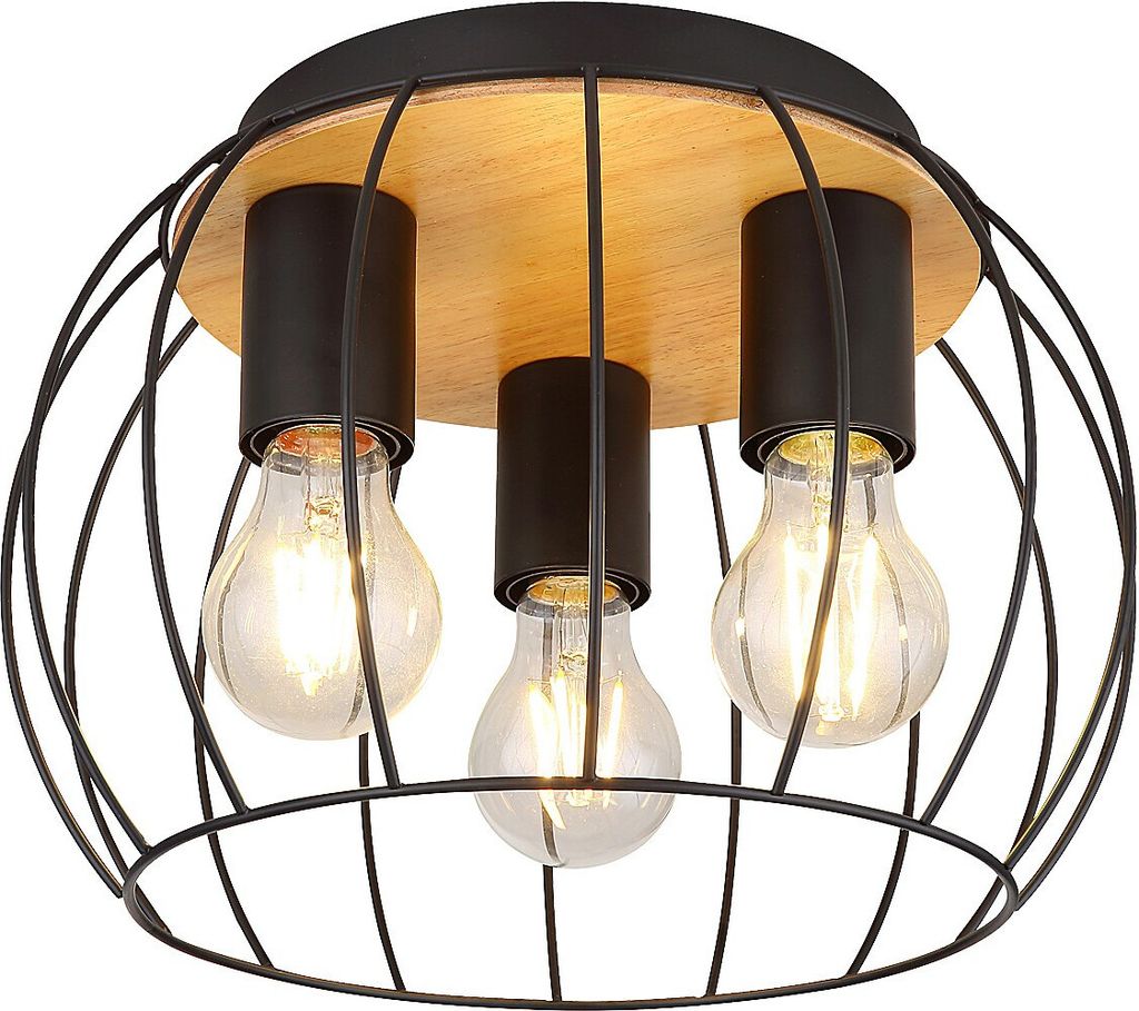 Rabalux 5293 Deckenleuchte 3 Spots Kamala, E27-Holz, schwarz, Kugel-rund, Industriell, ø300mm