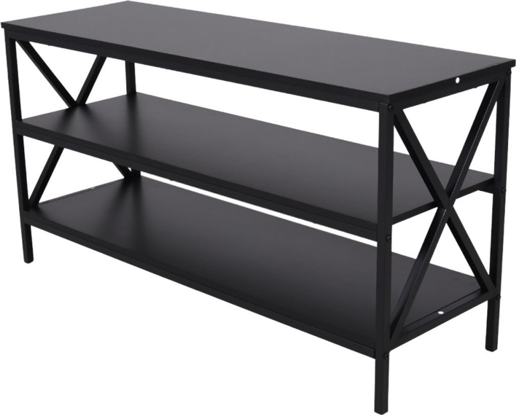 SensaHome TV-Möbel Vintage – Industrieller TV-Schrank aus Holz mit Stahlrahmen – 3 Ebenen mit Ablageflächen – 140 x 40 x 62,5 cm – Schwarz