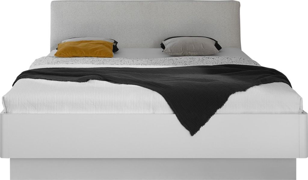 Bett VANCOUVER mit gepolstertem Kopfteil, aus Polyester Webstoff, Weiß