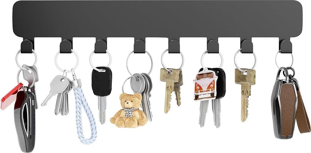 Schlüsselbrett mit 8Haken, Schlüssel Organizer Wand Schwarz, Schlüsselhalter für Wandhaken Nachbildung, key holder (32cm)