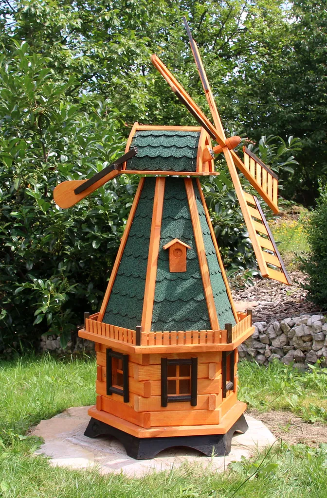Moulin à vent bois type 23.1 déco solaire verte sans branchement fil