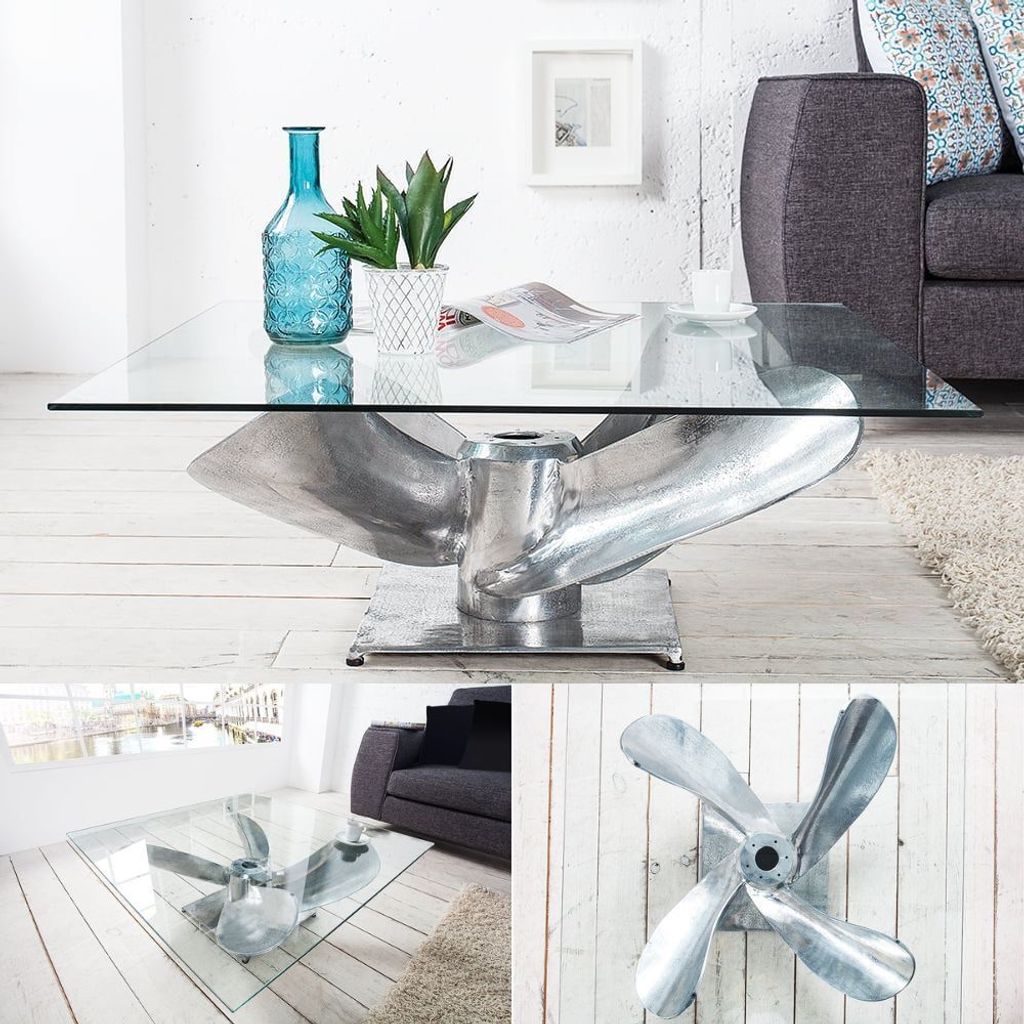 Design Couchtisch ELICA 80x80cm silber Aluminium Schiffsschraube