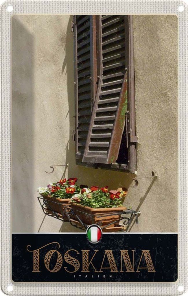 vianmo Blechschild 30x20 cm Toskana Italien Gebäude Blumen Bildmotiv Reisemotiv Abenteuer Reisen Urlaub